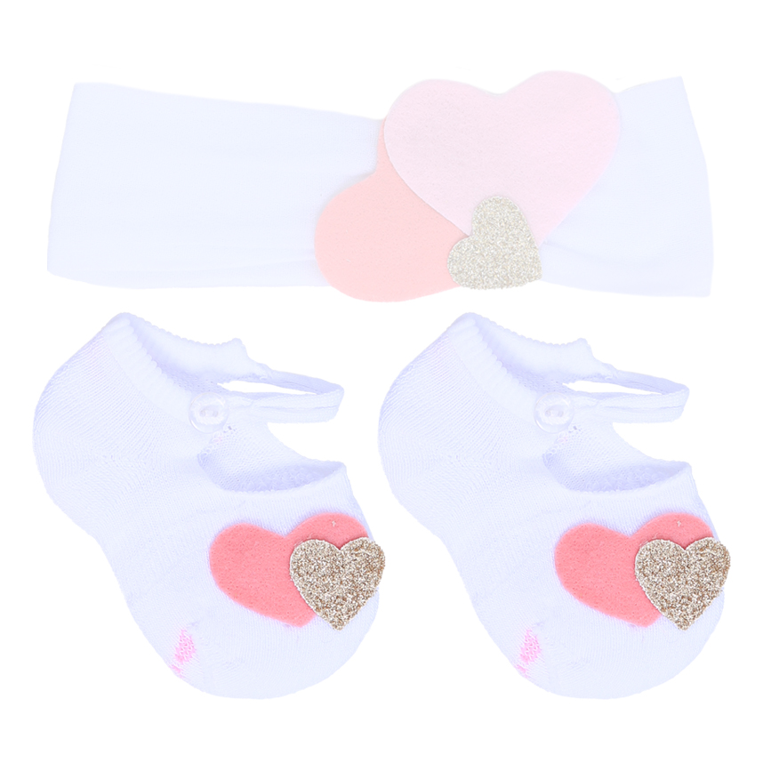 Kit Centopé Recém-Nascido Faixa De Cabelo + Meia Sapatilha Branca