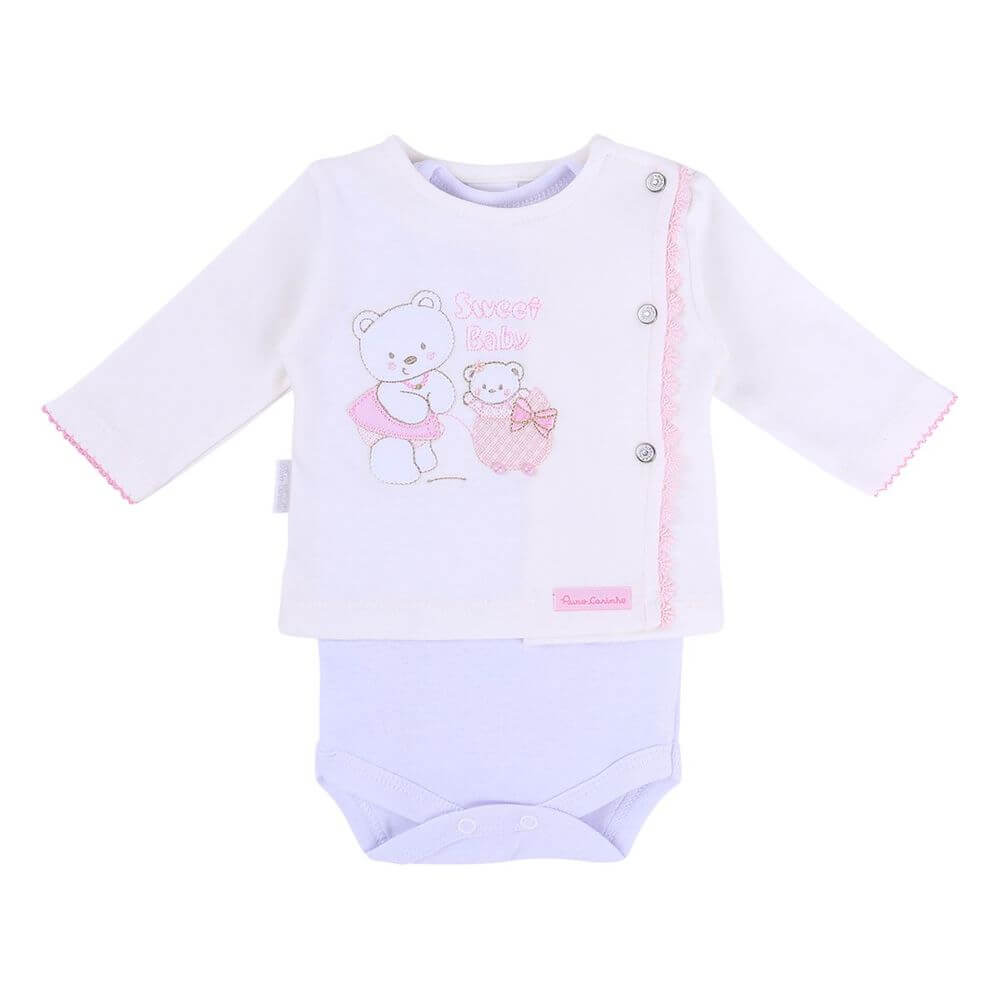 Conjunto Pagão Puro Carinho Ursinha Blusa + Body + Mijão Menina