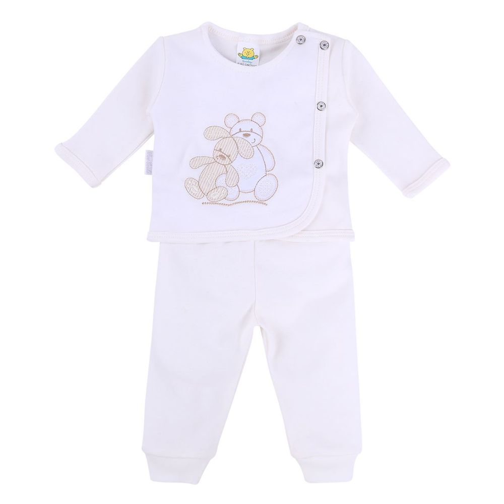 Conjunto Pagão Puro Carinho Blusa Bordado Bichinhos + Mijão + Body