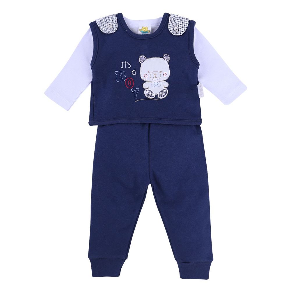 Conjunto Pagão Puro Carinho Ursinho Colete + Body Longo + Mijão