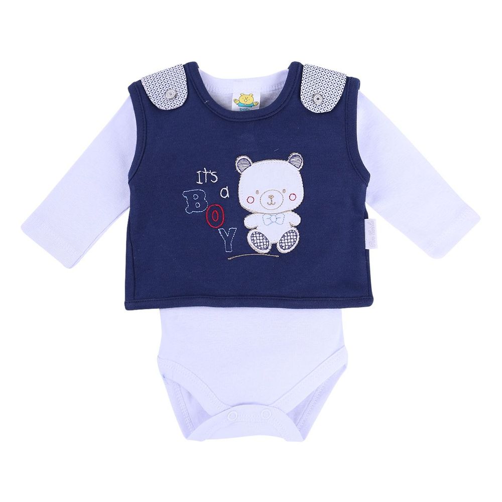 Conjunto Pagão Puro Carinho Ursinho Colete + Body Longo + Mijão