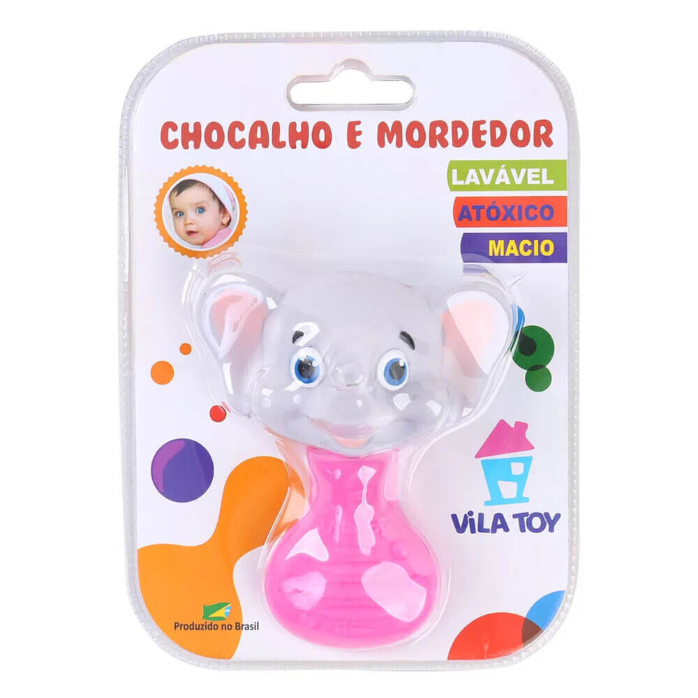 Mordedor Vila Toy Com Chocalho Elefante Rosa Mordedor Vila Toy Com Chocalho Elefante Rosa