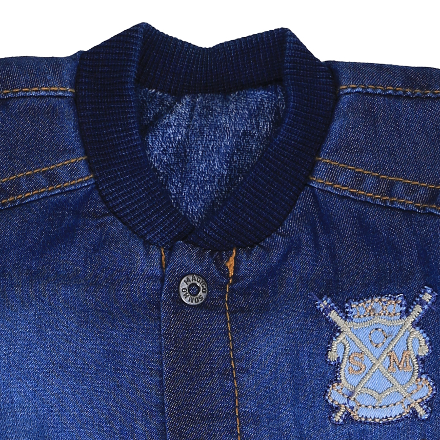 Macacão Longo Bebê Sonho Mágico Jeans Bordado Brasão Macacão Longo Bebê Sonho Mágico Jeans Bordado Brasão