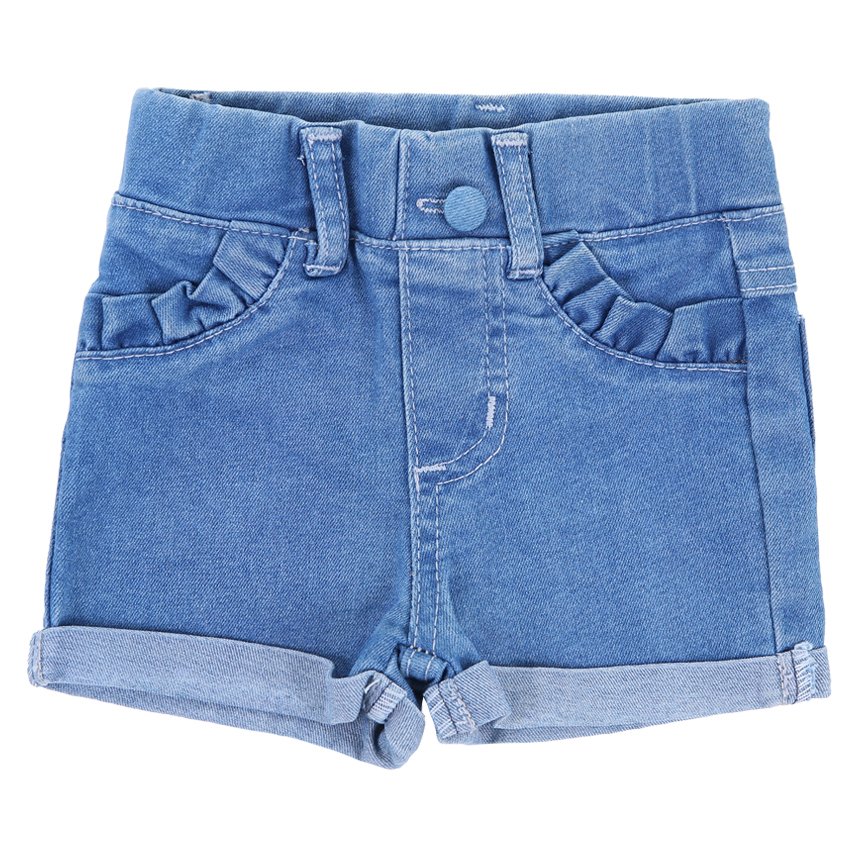 Short Jeans Bebê Din Don Com Lycra E Barra Dobrada Com Babado