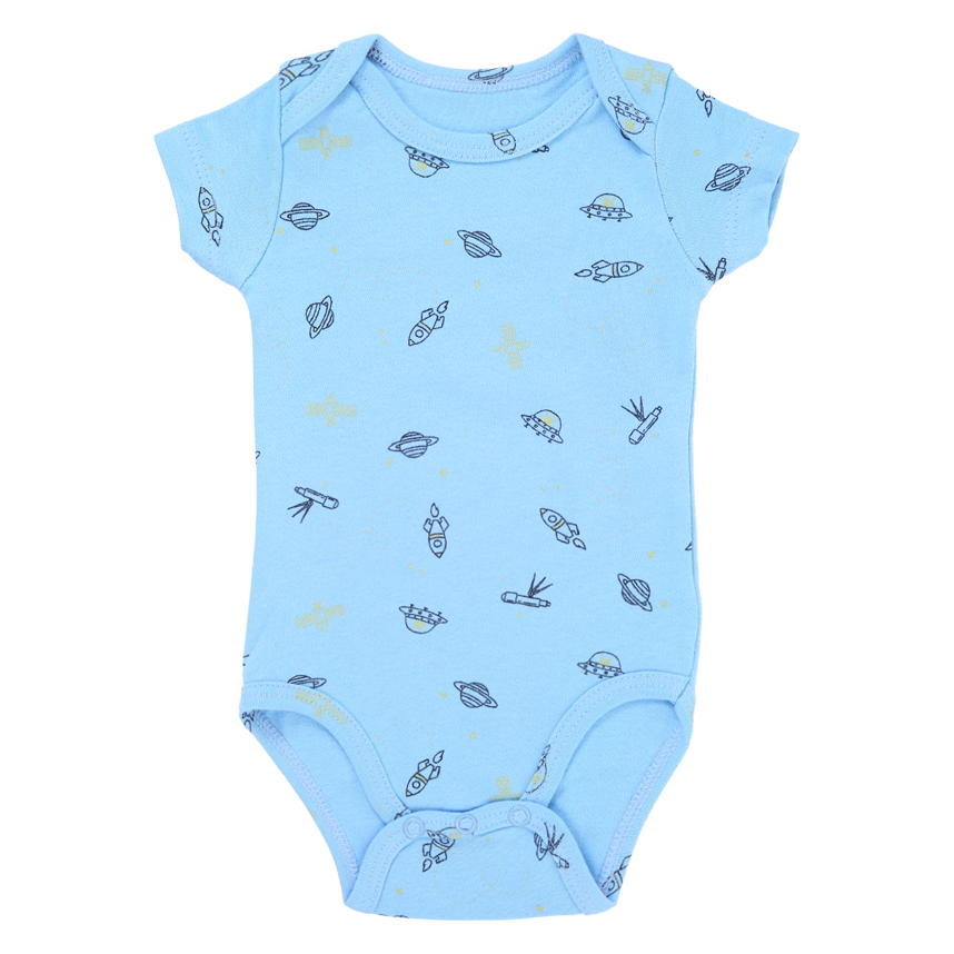 Kit Body Manga Curta Fakini 03 Peças Em Suedine Estampa Space