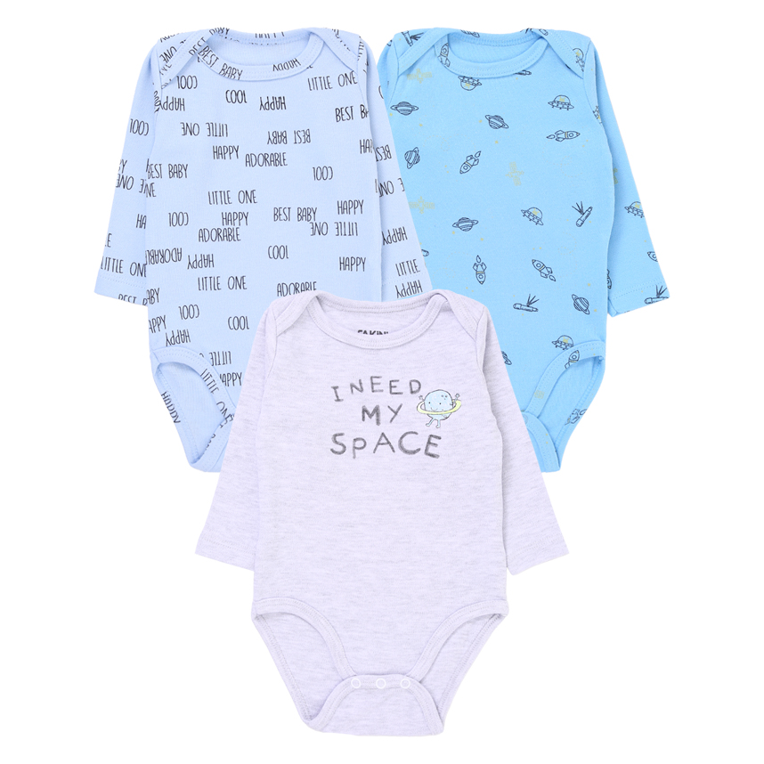 Kit Body Manga longa Fakini 03 Peças Em Suedine Estampa Space