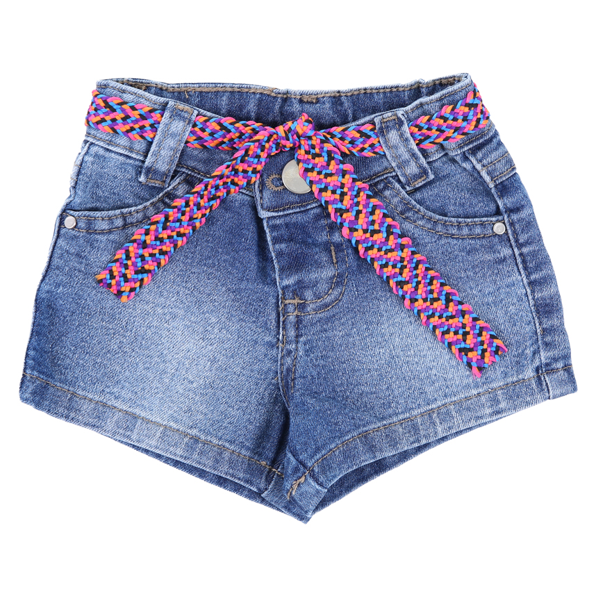 Short Din Don Jeans Com Cinto Colorido