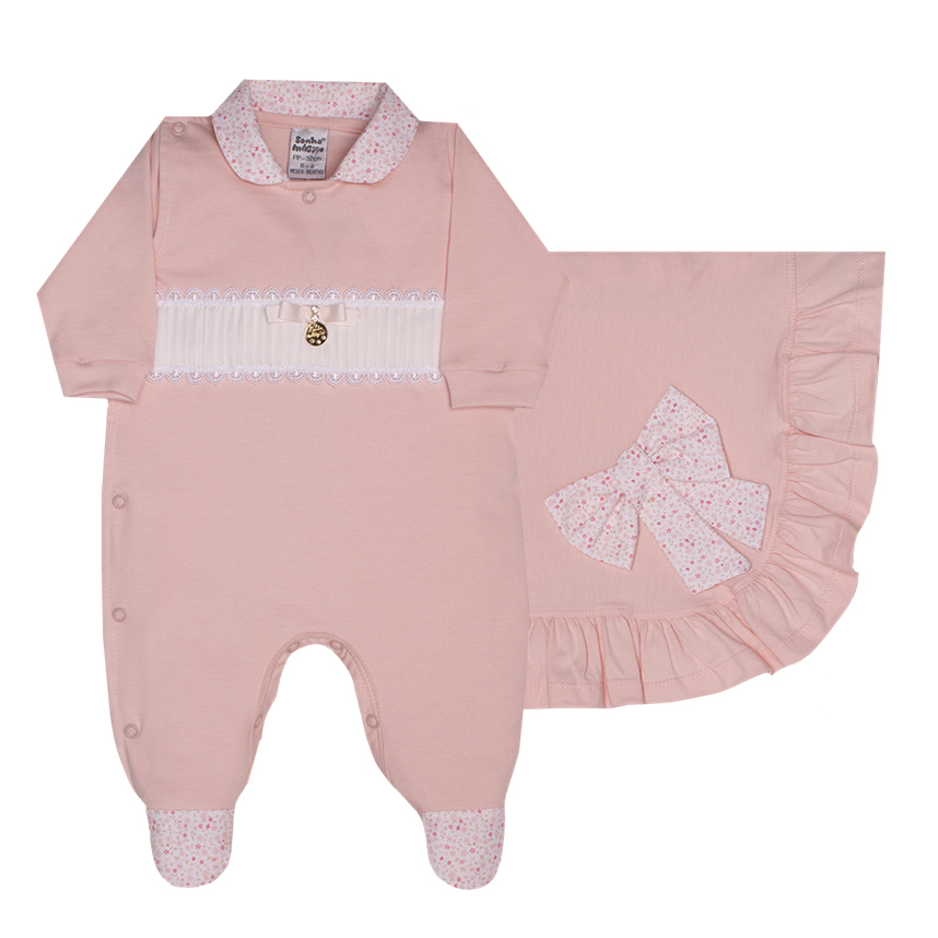 Saída Maternidade Sonho Mágico Menina Detalhe Gola Flor