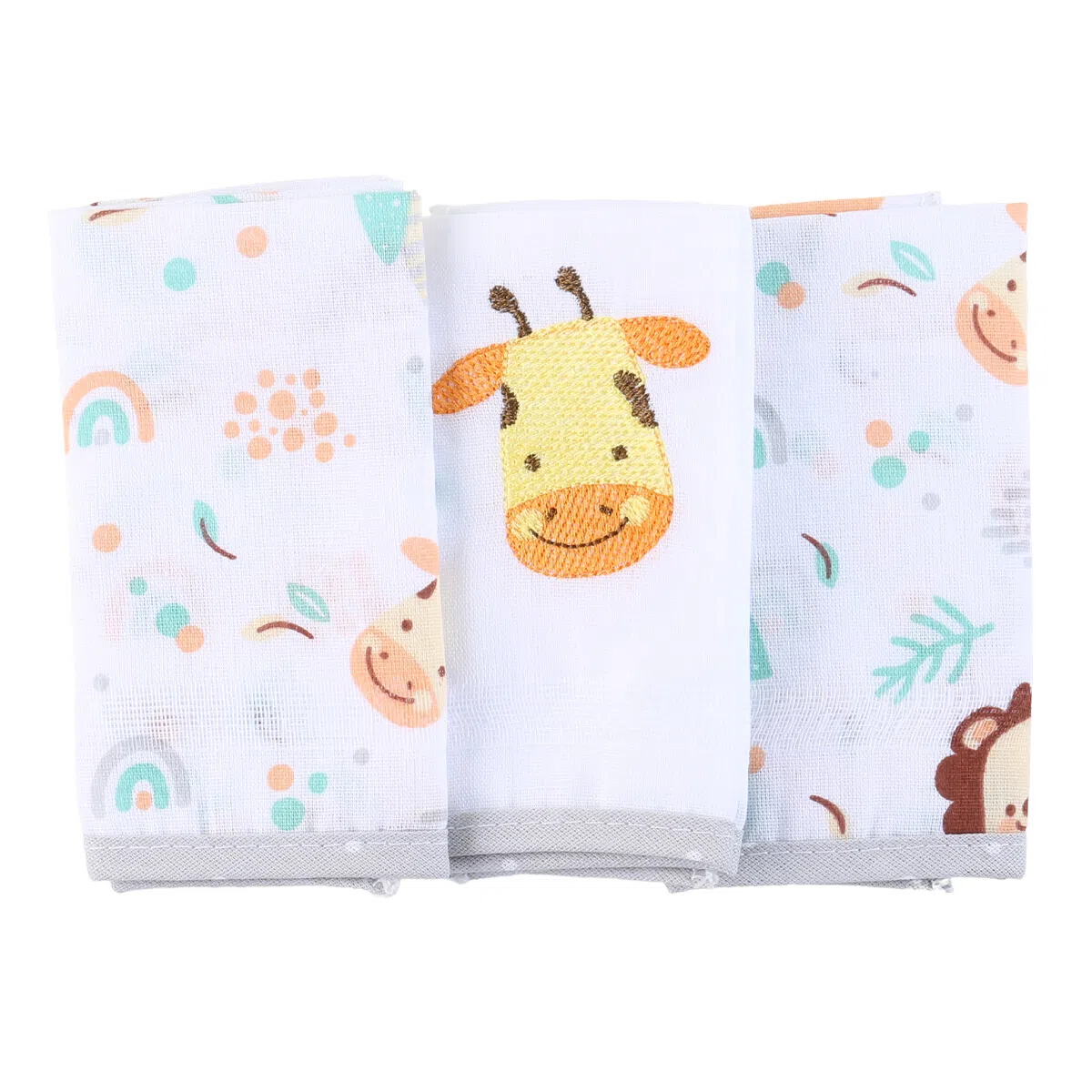 Pano de Boca Baby Gijo 03 Peças Cute Animals Fralda Neutro
