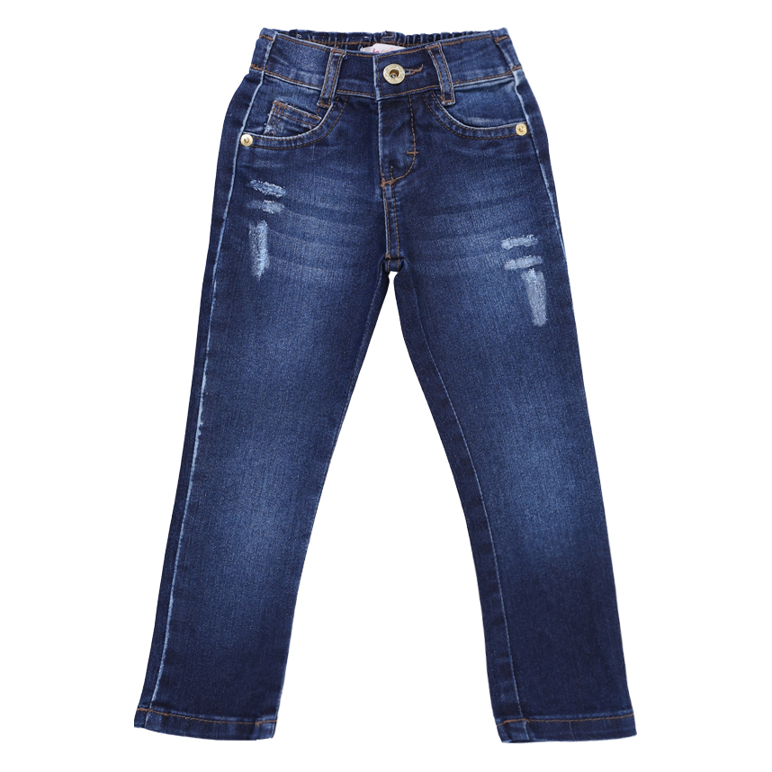 Calça Jeans Infantil Color Mini Cós Elástico Com Puídos Calça Jeans Infantil Color Mini Cós Elástico Com Puídos