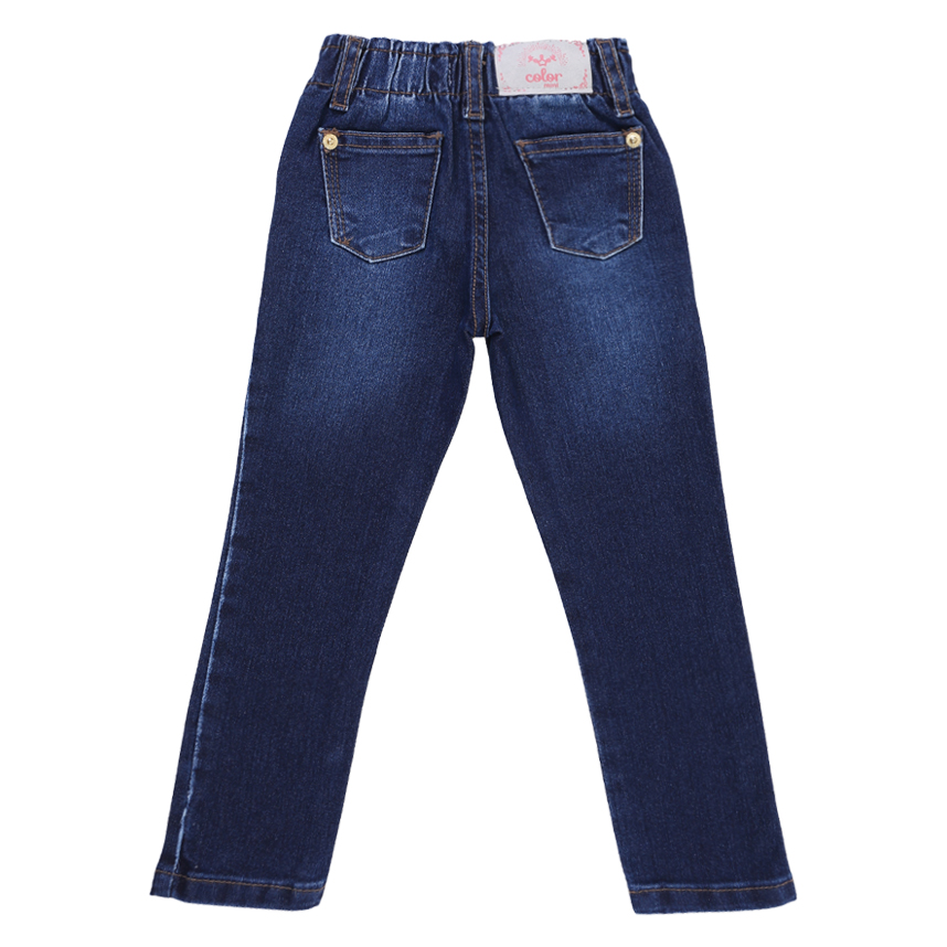 Calça Jeans Infantil Color Mini Cós Elástico Com Puídos Calça Jeans Infantil Color Mini Cós Elástico Com Puídos