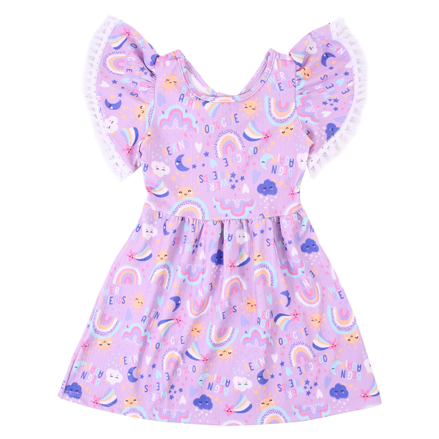 Vestido Infantil Kookabu Estampa Arco Íris Com Babados Vestido Infantil Kookabu Estampa Arco Íris Com Babados