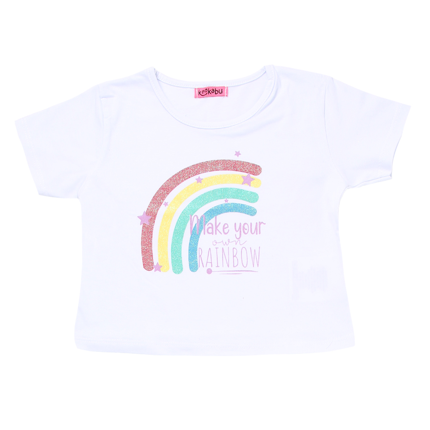 Conjunto Infantil Kookabu Blusa Estampa Arco Íris + Shorts Saia Tule