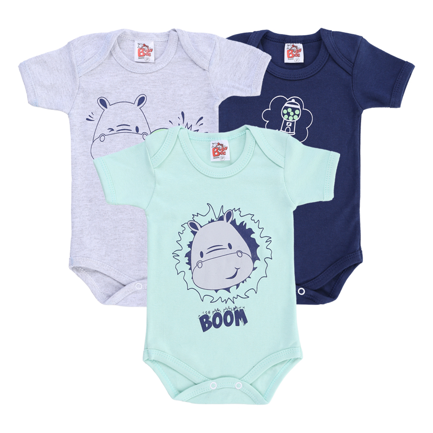 Kit Body Manga Curta Bebê Baby Bee Estampado- 03 Peças Kit Body Manga Curta Bebê Baby Bee Estampado- 03 Peças