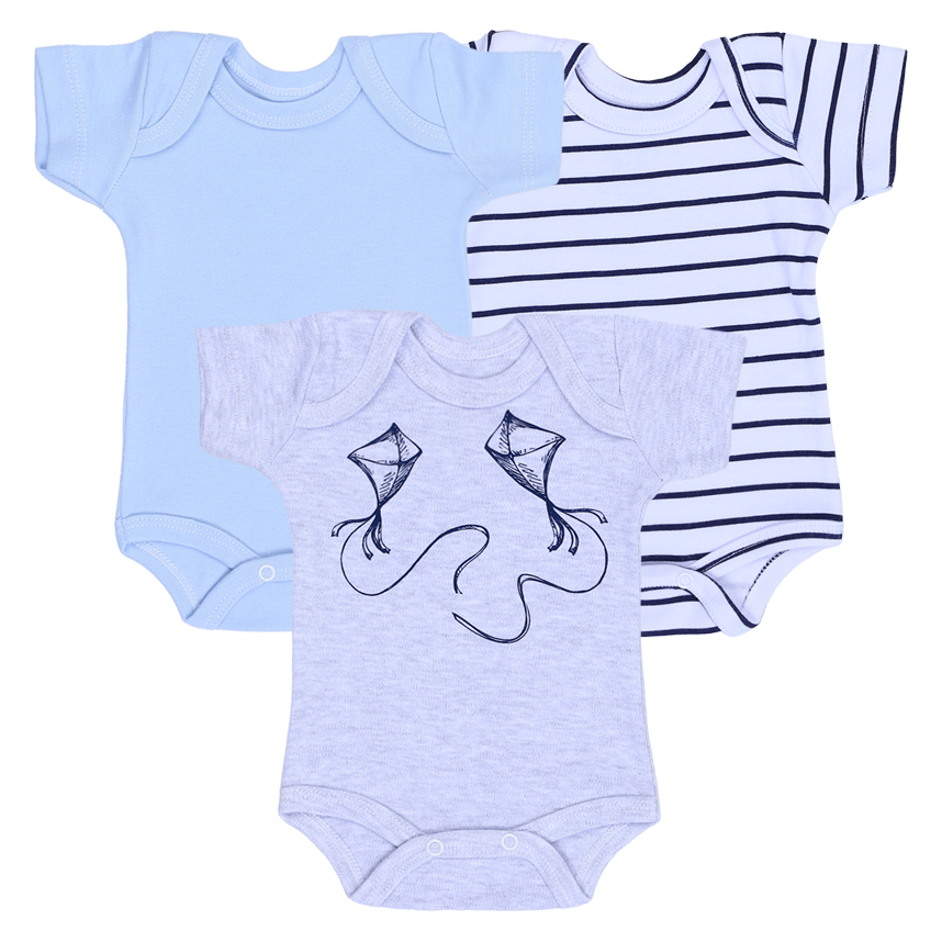 Kit Body Manga Curta Bebê Jukes Suedine- 03 Peças