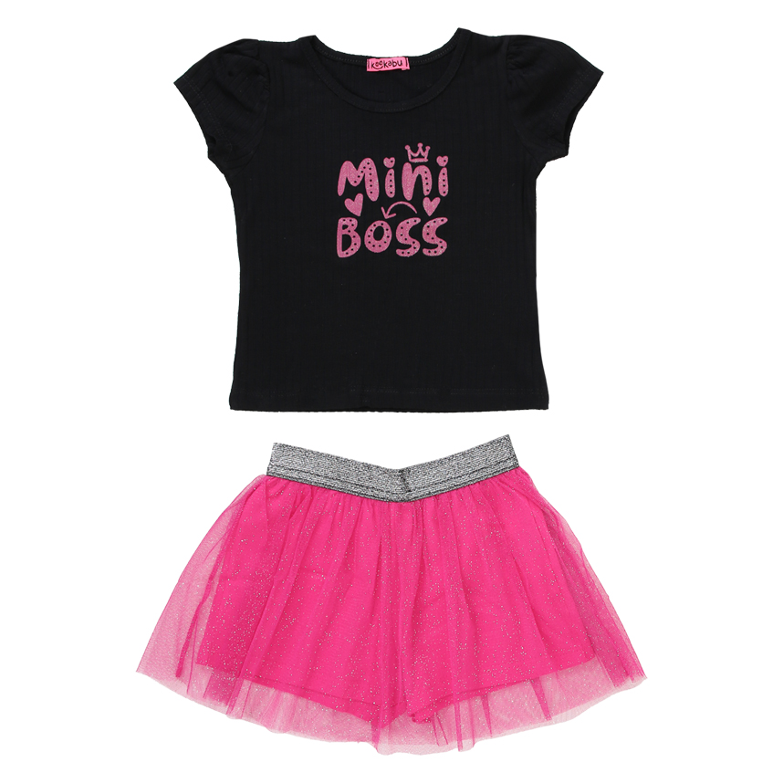 Conjunto Infantil Kookabu Blusa Estampa Mini Boss + Shorts Tule Conjunto Infantil Kookabu Blusa Estampa Mini Boss + Shorts Tule