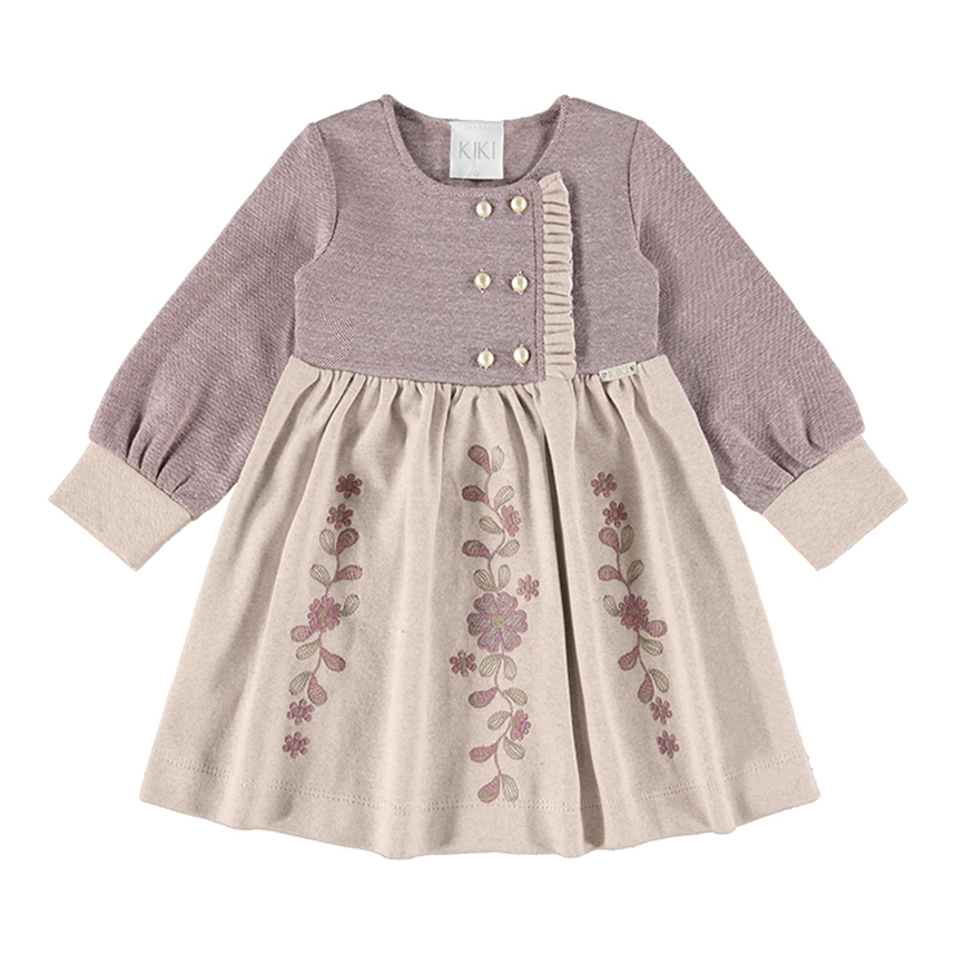 Vestido Manga Longa Bebê Kiki Detalhe Bordado Vestido Manga Longa Bebê Kiki Detalhe Bordado