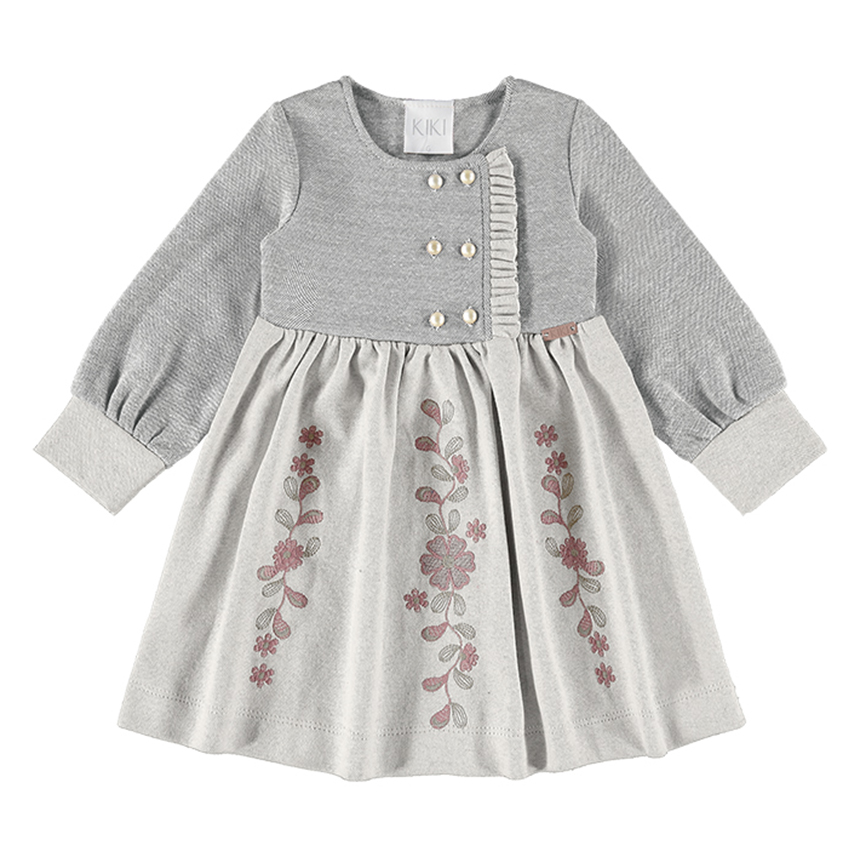 Vestido Manga Longa Bebê Kiki Detalhe Bordado Vestido Manga Longa Bebê Kiki Detalhe Bordado