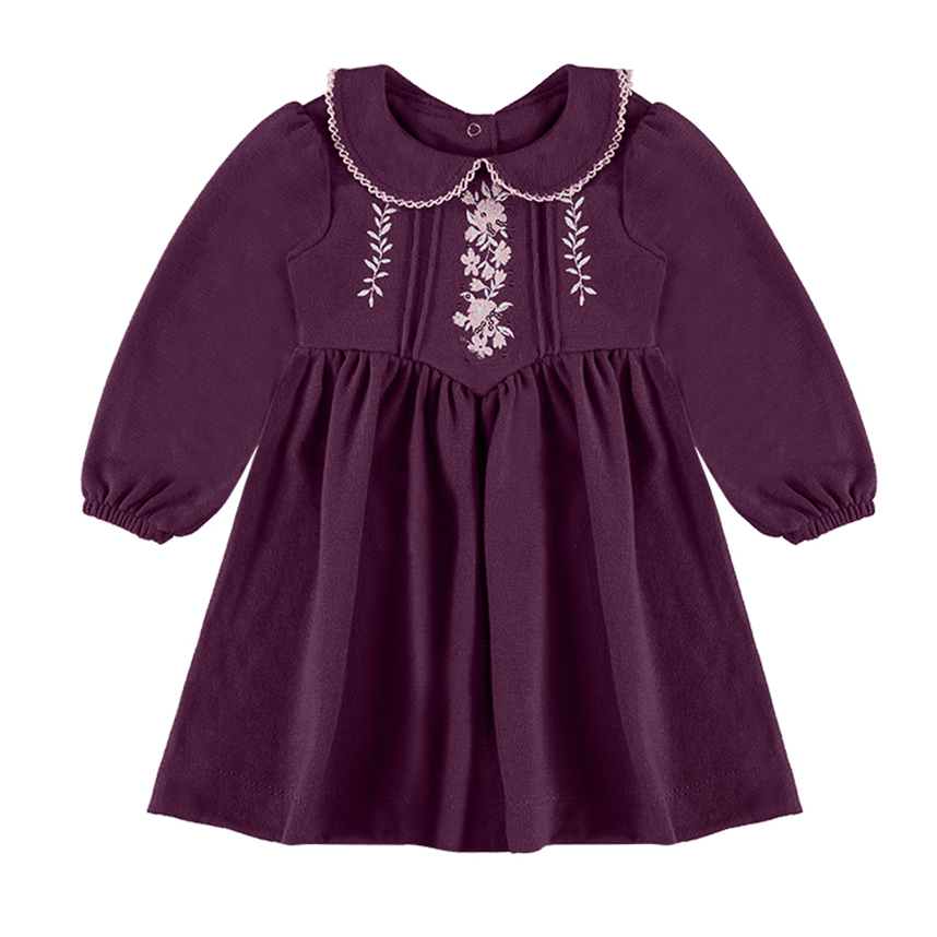 Vestido Manga Longa Bebê Kiki Detalhe Bordado Vestido Manga Longa Bebê Kiki Detalhe Bordado