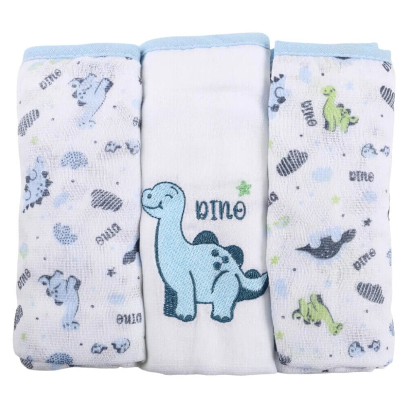 Kit Fralda Baby Gijo Bordado Dinossauro - 3 Peças