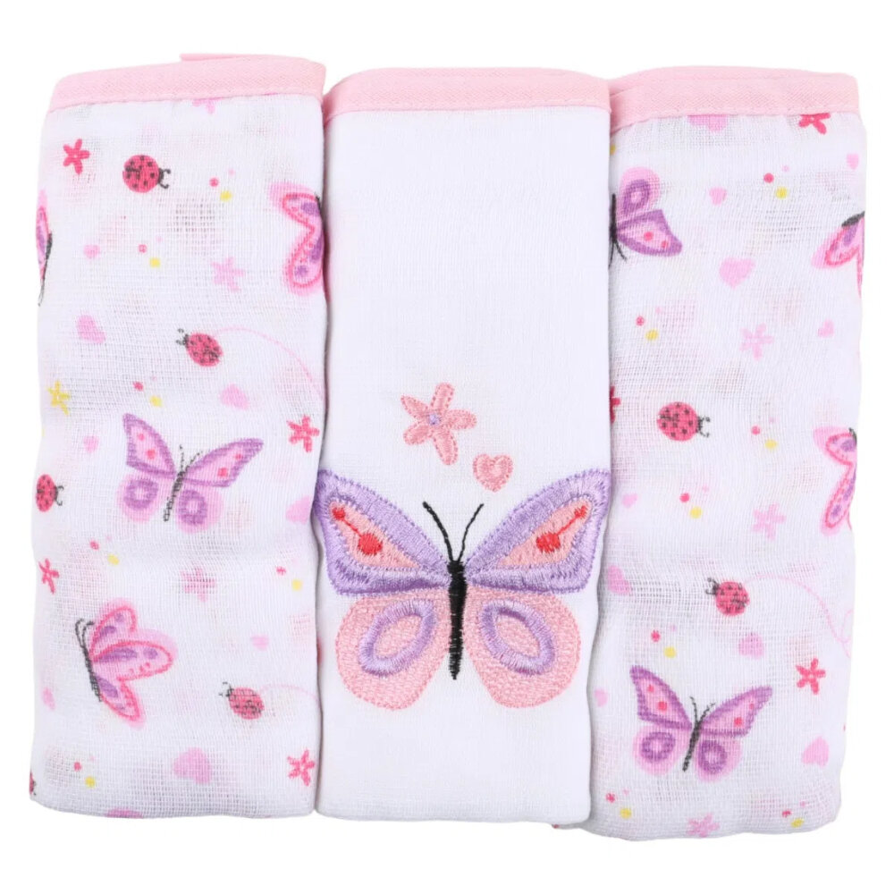 Kit Fralda Baby Gijo Bordado Borboleta - 3 Peças Kit Fralda Baby Gijo Bordado Borboleta - 3 Peças
