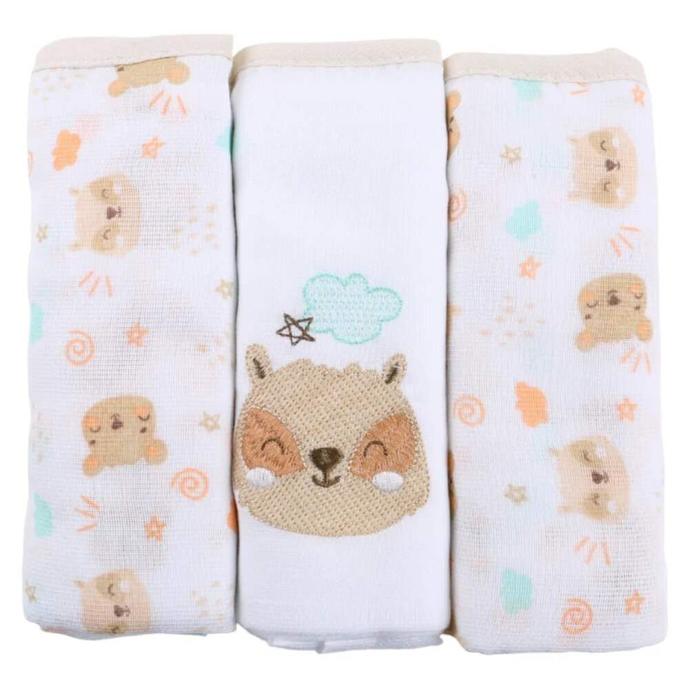 Kit Fralda Baby Gijo Bordado Urso - 3 Peças Kit Fralda Baby Gijo Bordado Urso - 3 Peças