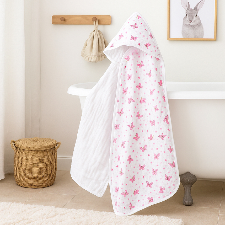 Toalha De Banho Baby Gijo Soft Borboleta Com Capuz