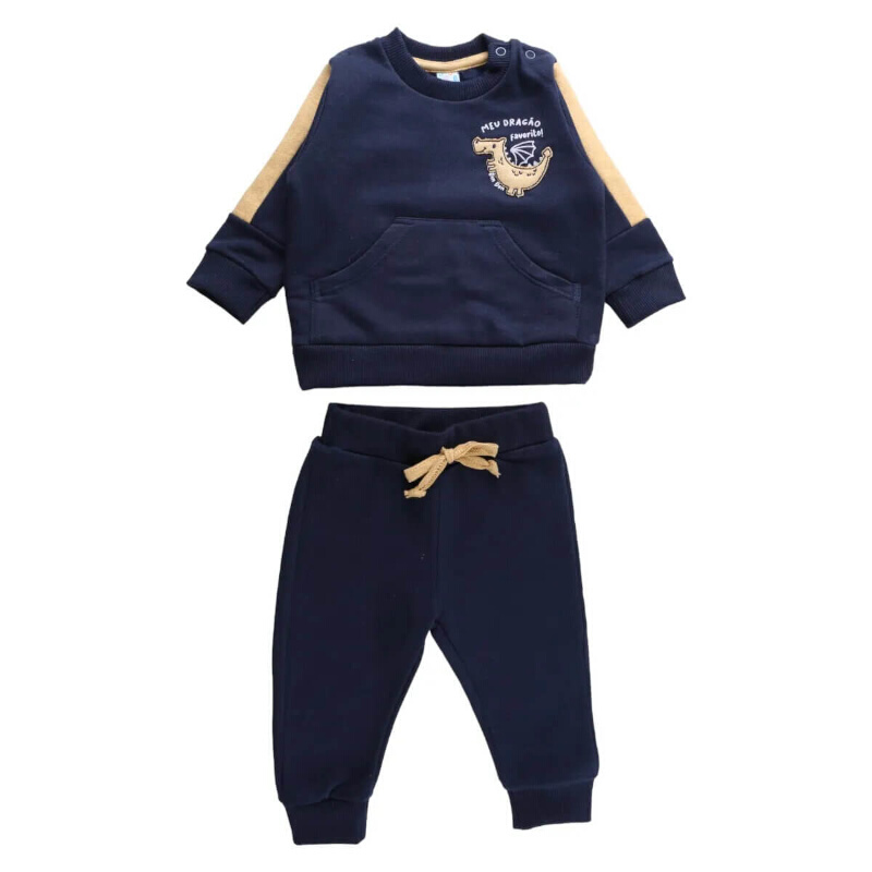 Conjunto Bebê Din Don Moletom Bordado Meu Dragão Favorito