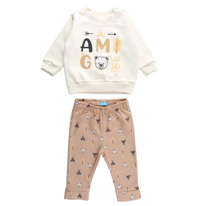 Conjunto Bebê Din Don Casaco Bordado Ursinho + Calça