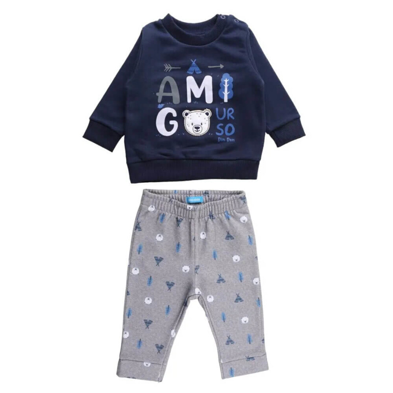 Conjunto Bebê Din Don Casaco Bordado Ursinho + Calça