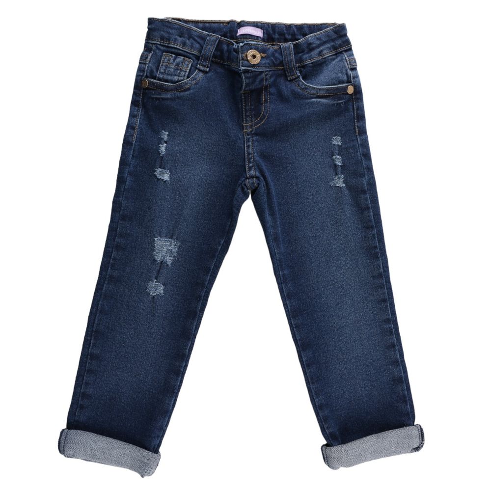 Calça Jeans Infantil Kookabu Com Puídos E Barra Virada