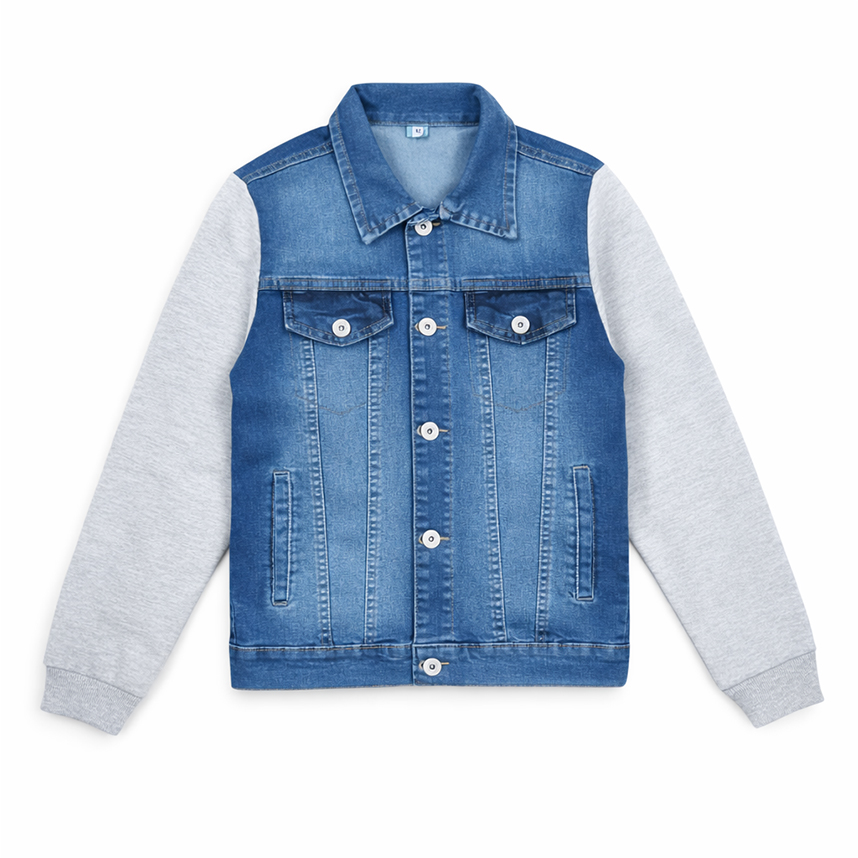 Jaqueta Jeans Infantil Kookabu Com Mangas De Moletom