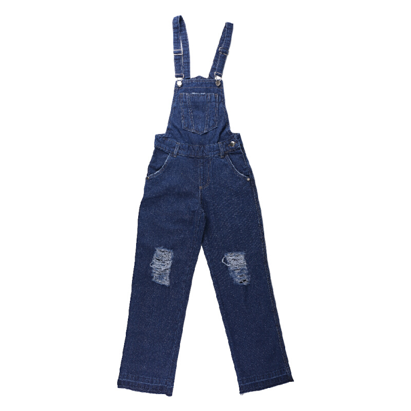 Jardineira Jeans Juvenil Pami Com Puídos E Bolso Frontal
