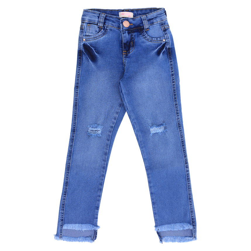 Calça Jeans Infantil Color Girl Lavagem Used Com Barra Desfiada