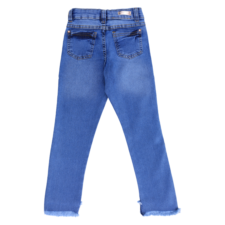 Calça Jeans Infantil Color Girl Lavagem Used Com Barra Desfiada