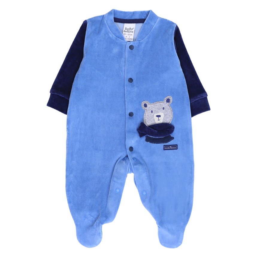 Macacão Longo Plush Bebê Sonho Mágico Detalhe Bordado