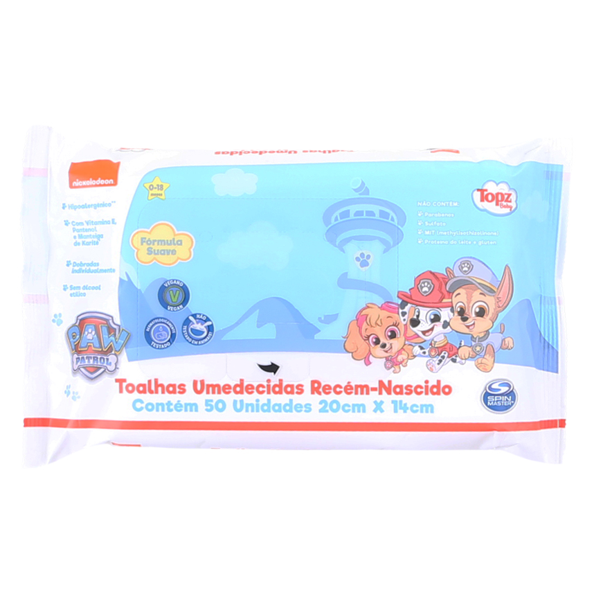 Lenços Umedecidos Patrulha Canina Recém Nascidos - 50Un