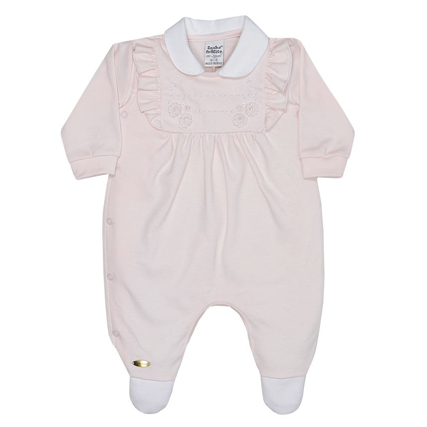 Macacão Longo Bebê Sonho Mágico Detalhe Bordado Flores Macacão Longo Bebê Sonho Mágico Detalhe Bordado Flores
