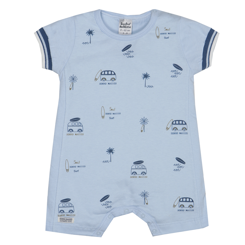 Macacão Curto Bebê Sonho Mágico Estampa Surf Macacão Curto Bebê Sonho Mágico Estampa Surf