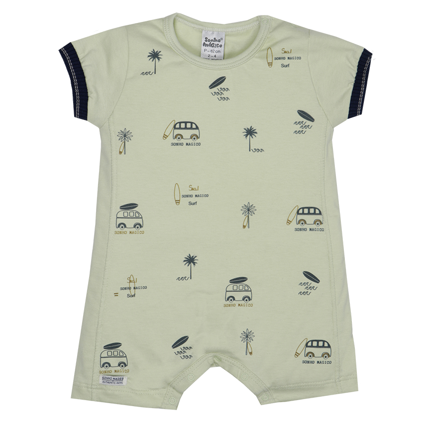 Macacão Curto Bebê Sonho Mágico Estampa Surf Macacão Curto Bebê Sonho Mágico Estampa Surf
