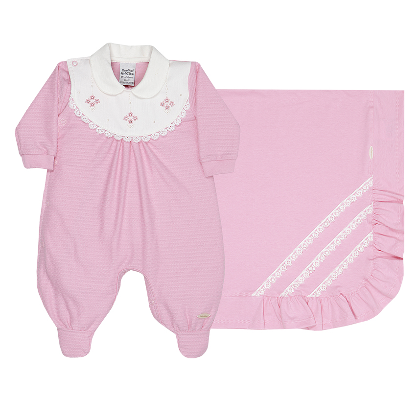 Saída De Maternidade Sonho Mágico Bordado Florido - 02 Peças