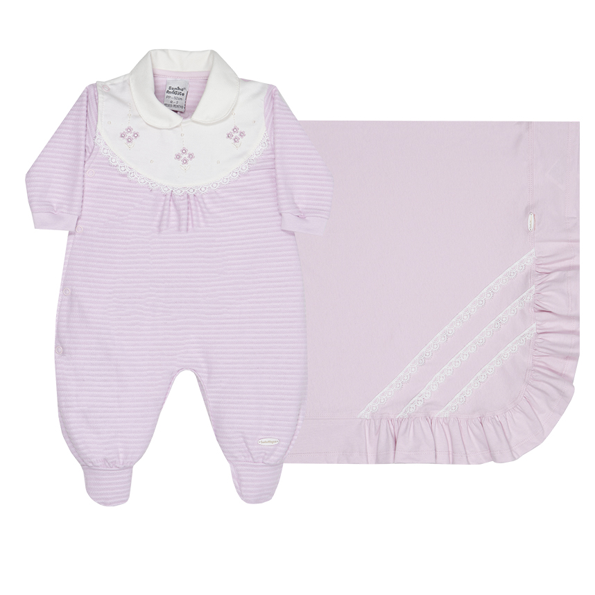 Saída De Maternidade Sonho Mágico Bordado Florido - 02 Peças