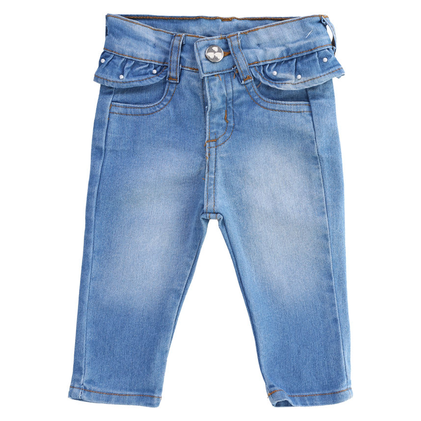 Calça Jeans Bebê Baby Gijo Lycra Com Aplicação De Pérolas