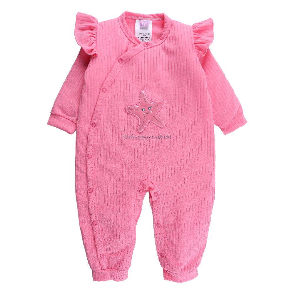 Macacão Longo Bebê Din Don Bordado Estrela Do Mar