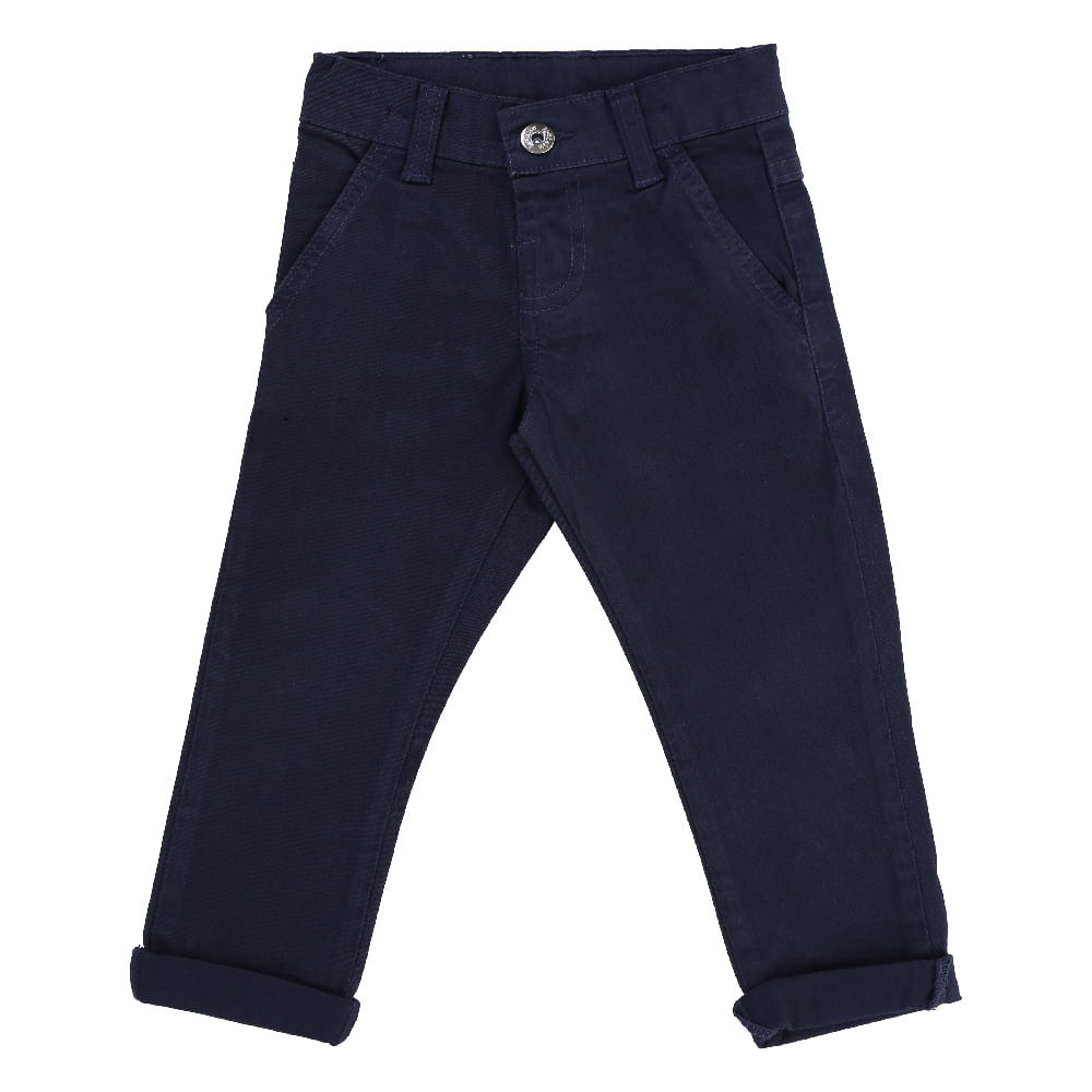 Calça Slim Fit Infantil Kookabu Em Sarja Com Barra Virada