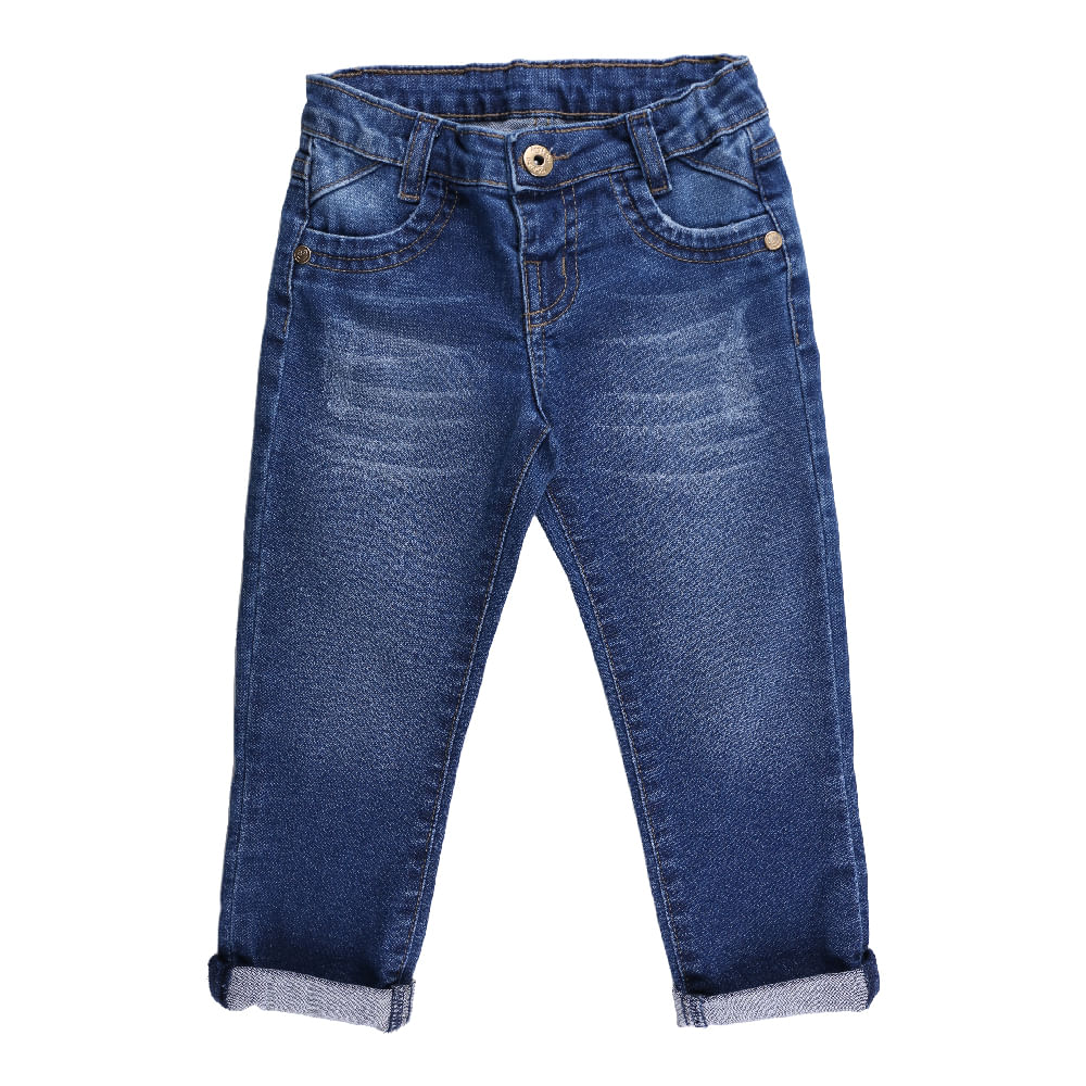 Calça Jeans Infantil Kookabu Com Bigode E Barra Virada