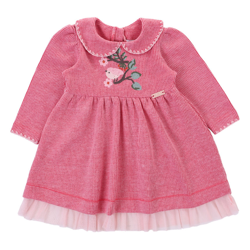 Vestido Bebê Kiki Tricot Bordado Pássaro