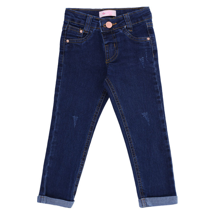 Calça Jeans Infantil Color Mini Básica Puídos e Barra Virada