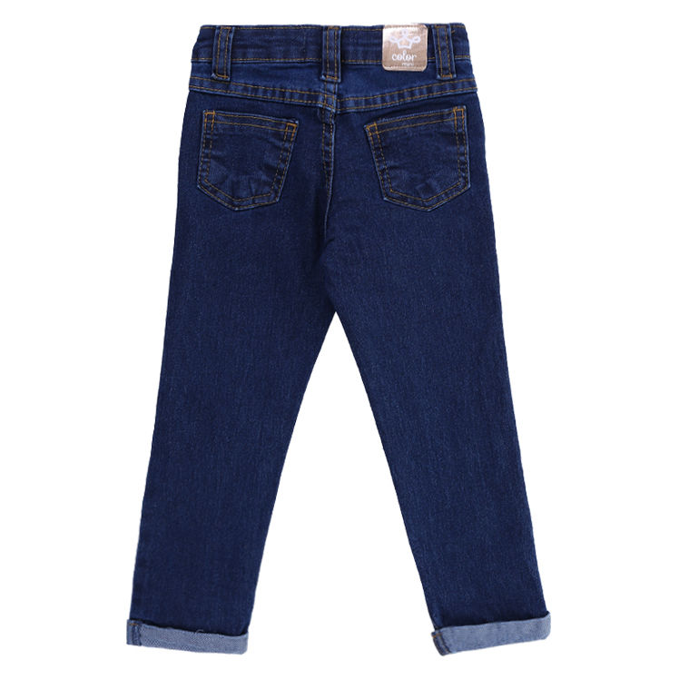 Calça Jeans Infantil Color Mini Básica Puídos e Barra Virada