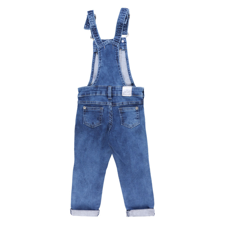 Jardineira Jeans Infantil Color Mini Rasgos E Barra Virada